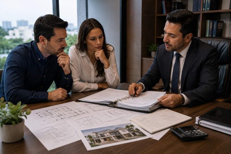 Pareja revisando documentos legales antes de comprar remates bancarios en Guadalajara