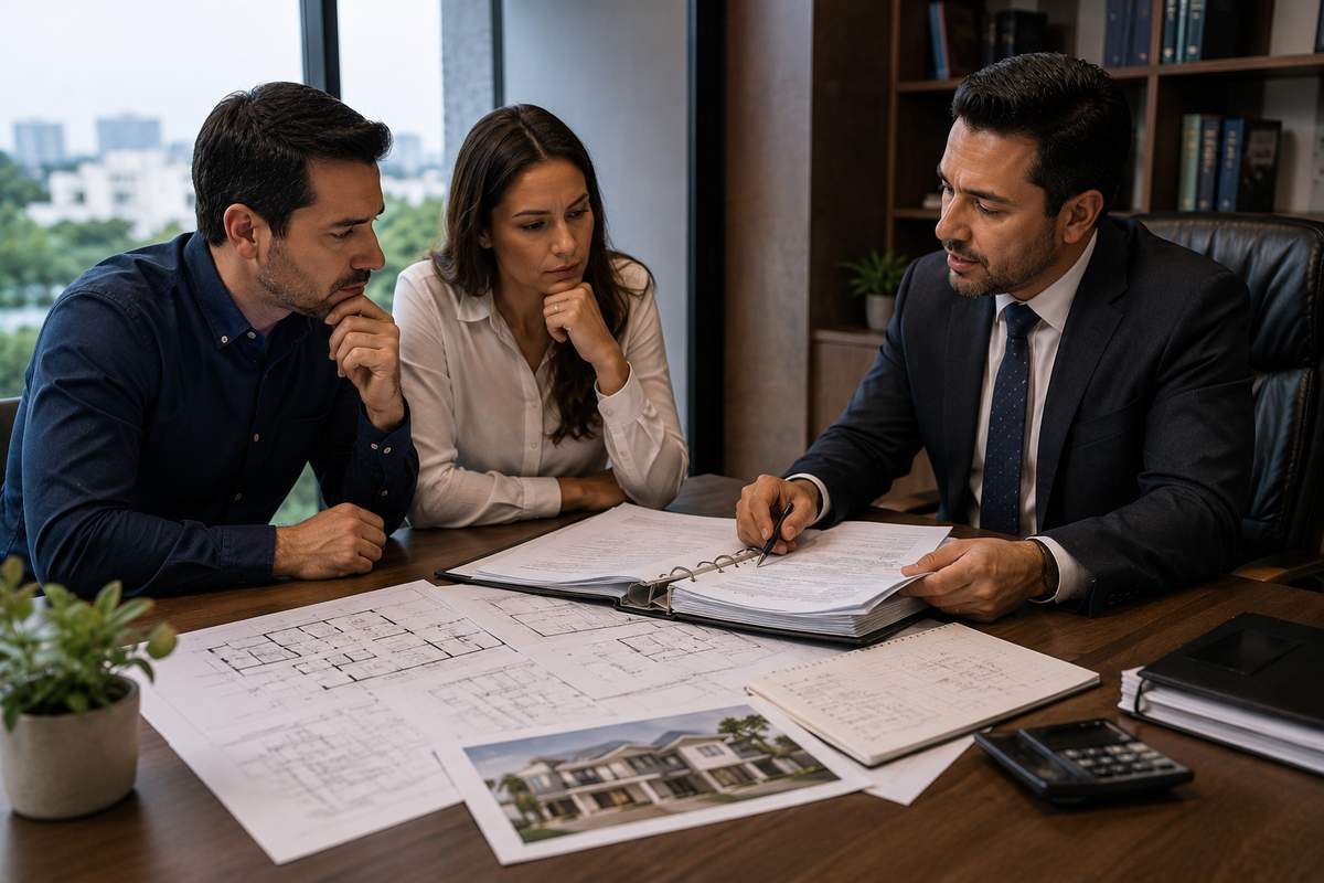 Pareja revisando documentos legales antes de comprar remates bancarios en Guadalajara