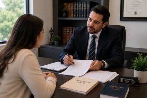 Abogados en Guadalajara asesorando a un cliente en su despacho
